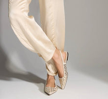 Bedford Flat in Bone Suede with Gold Studs