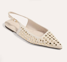 Bedford Flat in Bone Suede with Gold Studs