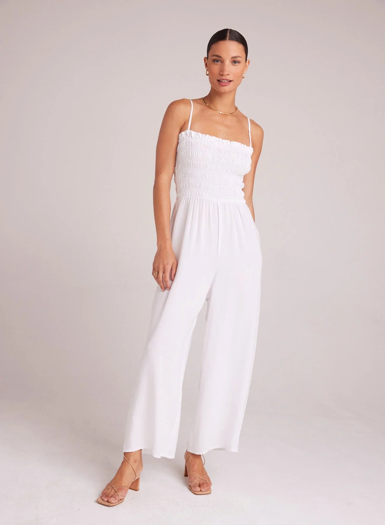 Wide Leg Smocked Ruffle Jumpsuit